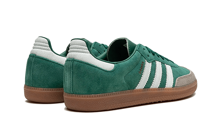 Parte de trás das sapatilhas Adidas Samba OG Collegiate Green Grey Toe