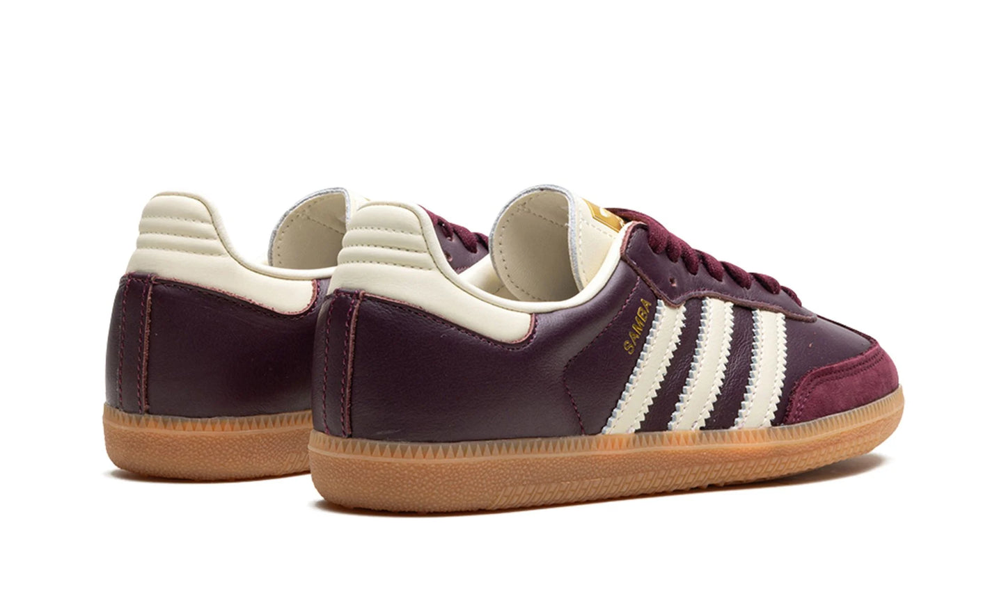 Parte de trás das sapatilhas Adidas Samba OG Maroon Gold Metallic
