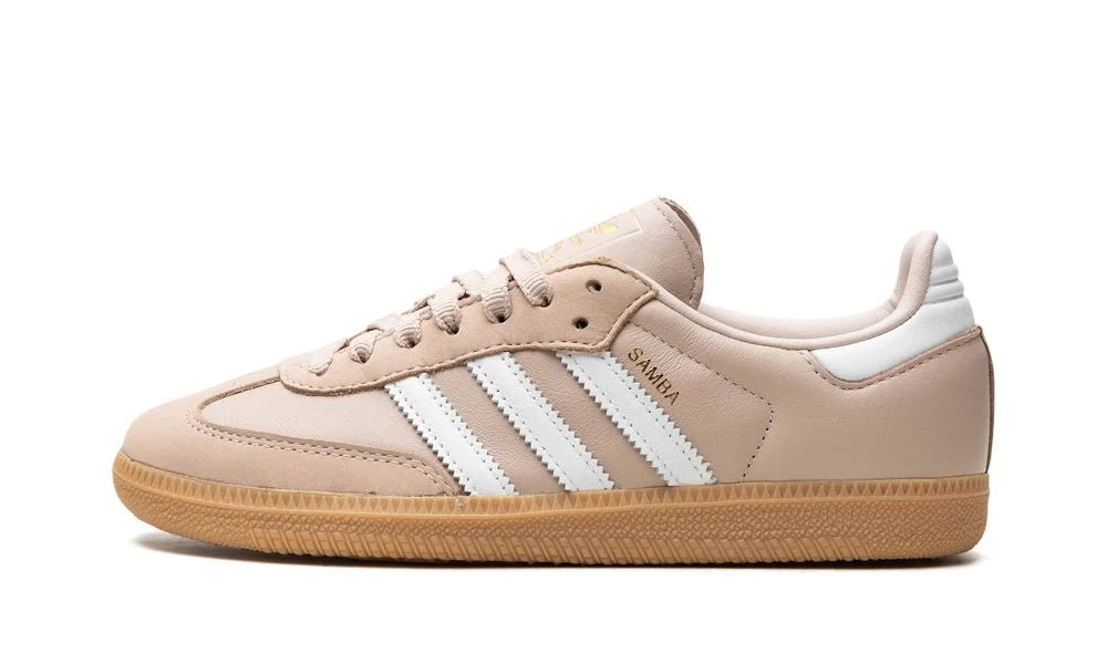 Lado esquerdo das sapatilhas Adidas Samba OG Wonder Taupe
