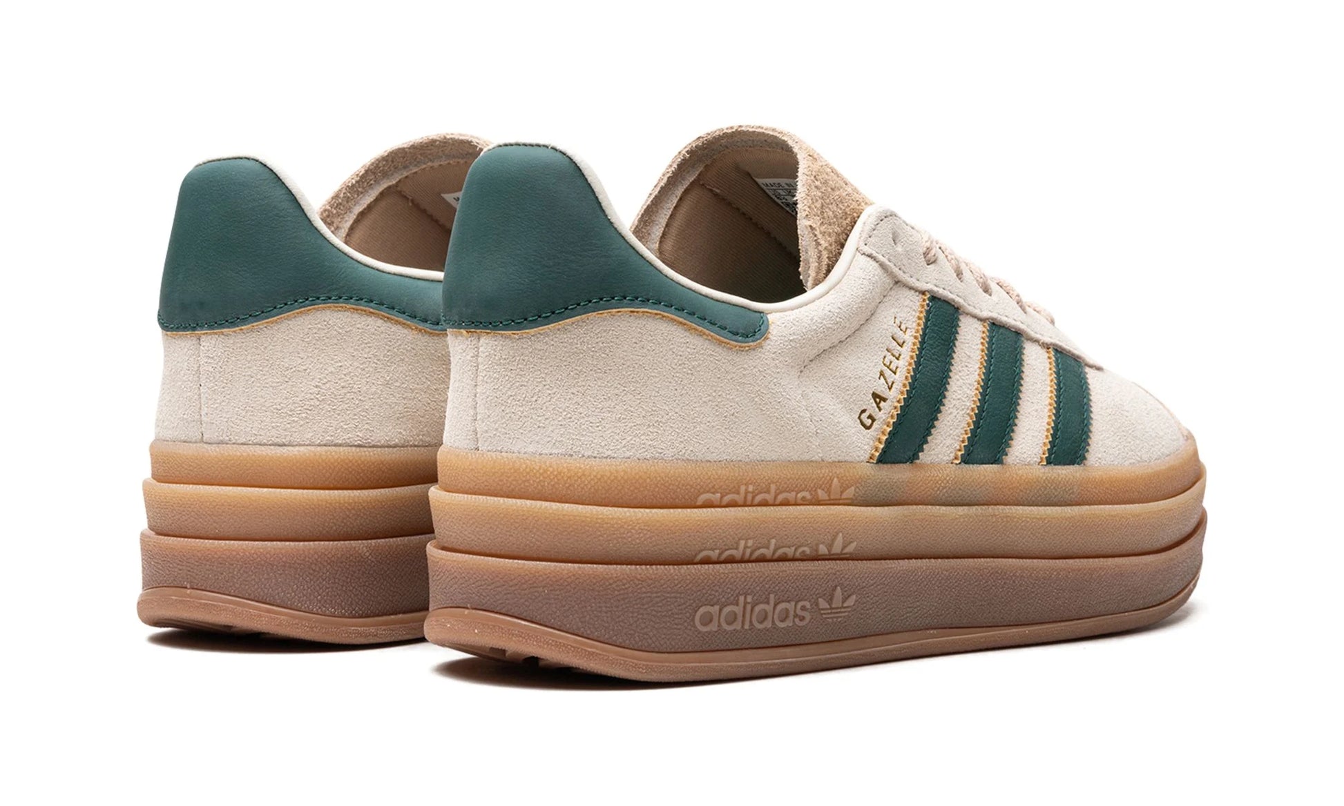 Parte de trás das sapatilhas Adidas Gazelle Bold Magic Beige Collegiate Green