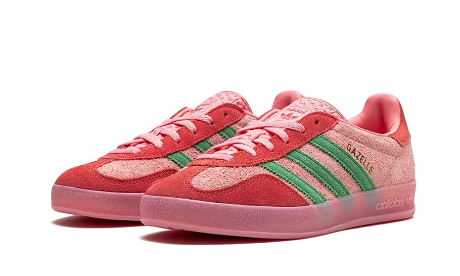 Parte da frente das sapatilhas Adidas Gazelle Indoor Semi Pink Spark Preloved Scarlet