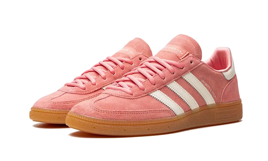 Parte da frente das sapatilhas Adidas Handball Spezial Sporty & Rich Pink