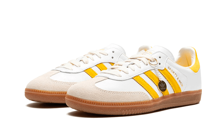 Parte da frente das sapatilhas Adidas Samba OG Sporty & Rich White Gold