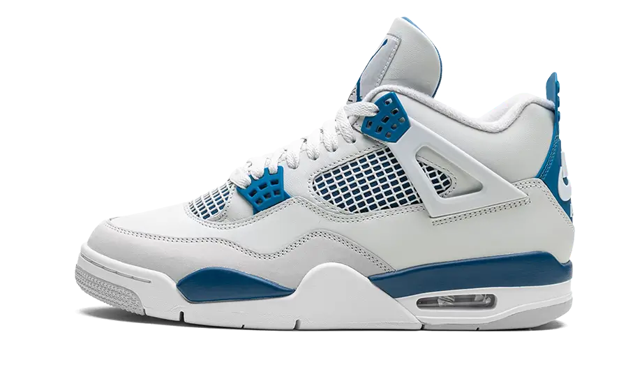 Lado esquerdo das sapatilhas Air Jordan 4 Retro Military Blue